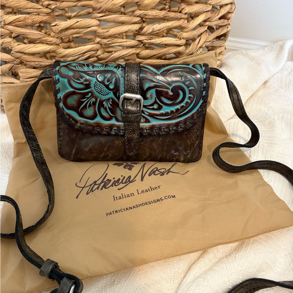 Patricia Nash Western Style Brown and Blue Crossbody Bag